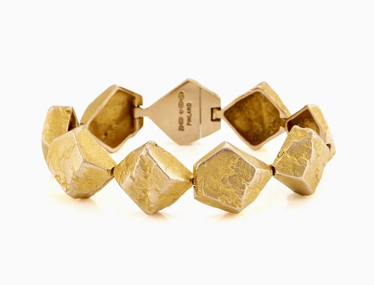 Rare 14K Gold Bracelet Designed by Bjorn Weckstrom for Lapponia Finland c. 1970 Length 18cm Weight 37.5 grams