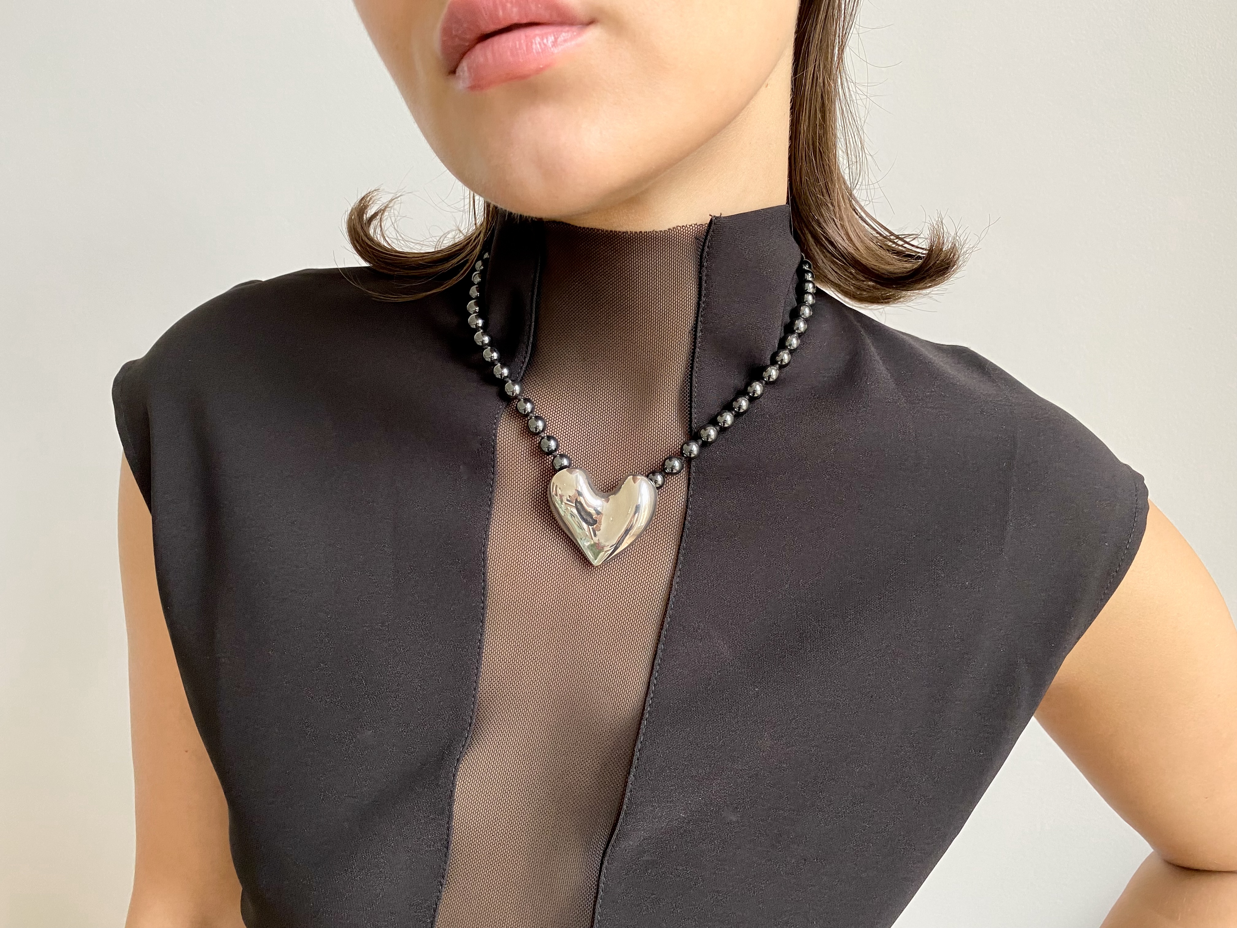 Rare-sterling-silver-heart-&-hematite-bead-necklace-designed-by-Alan-Scharff-for-Georg-Jensen