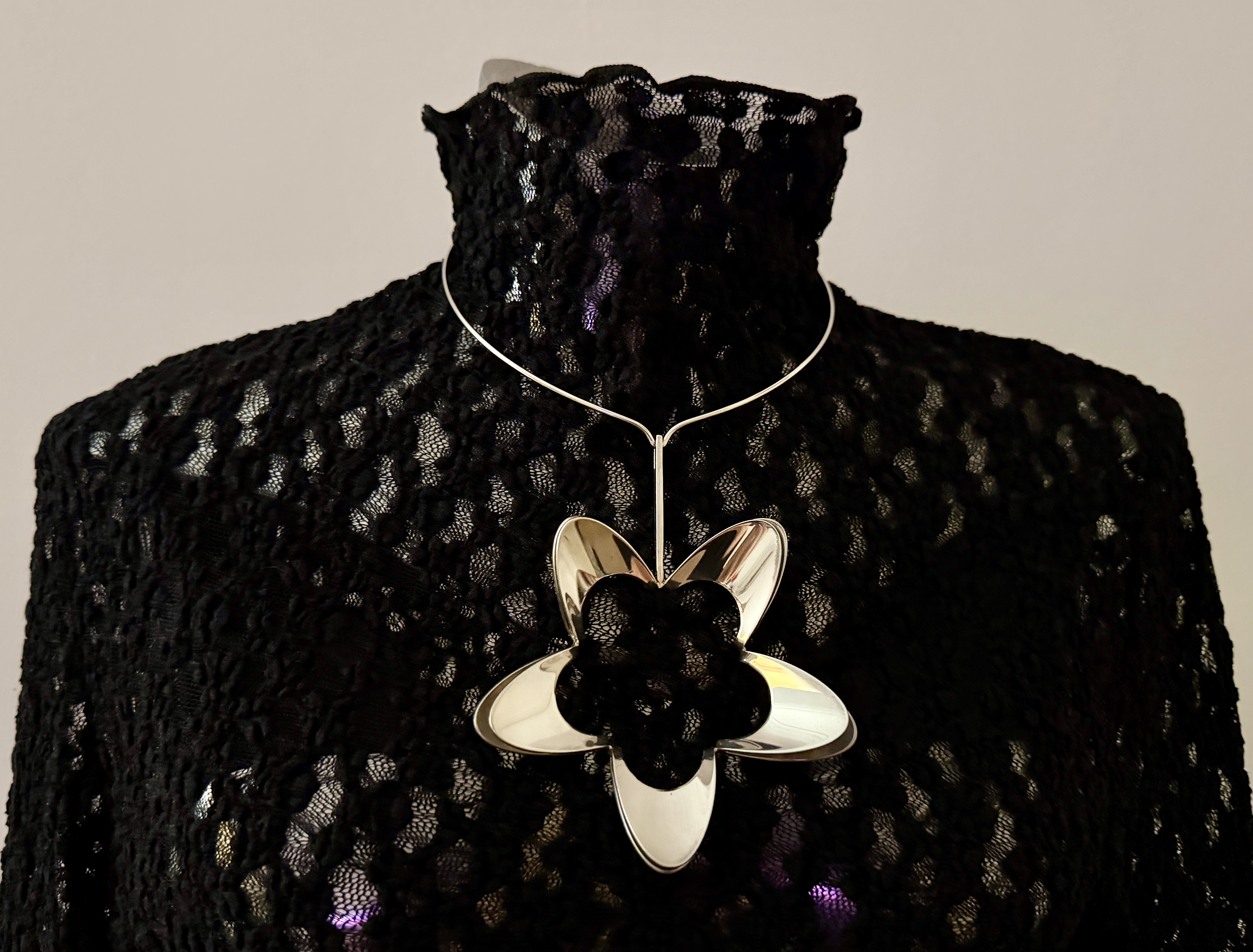 Huge Rare Sterling Silver Pendant designed by Theresia Hvorslev for Alton Sweden c.1970 signed Theresia in Script U9 Pendant length 10.1cm Width 9cm