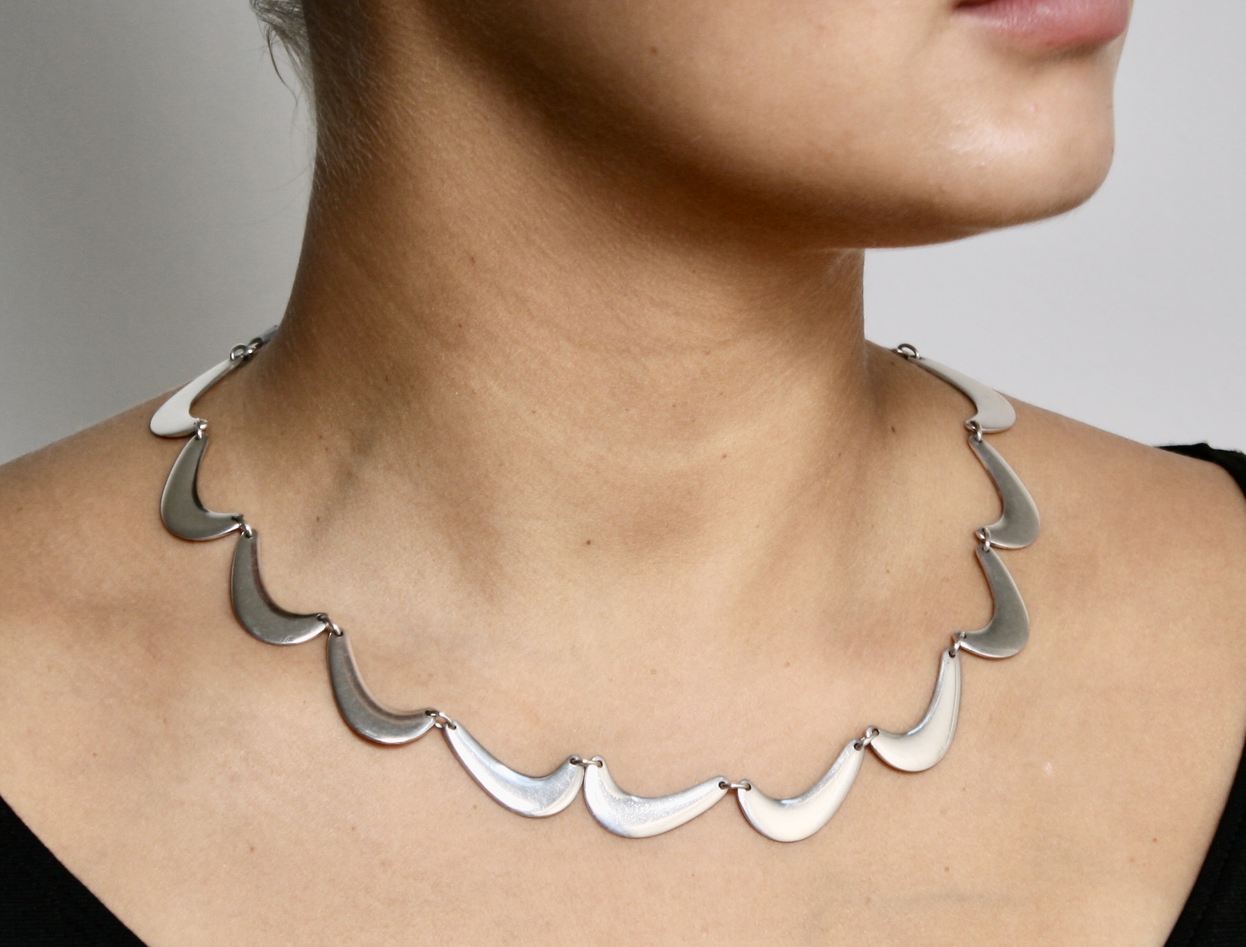 "Rare Orginal" Sterling Silver 925s "Boomerang" Necklace Designed by Nanna Ditzel for Georg Jensen Denmark c.1960 Design No. 276 Length 46cm