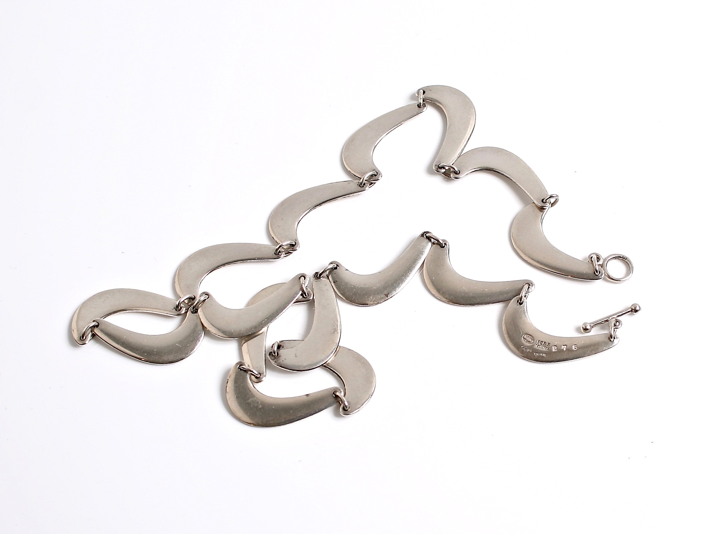"Rare Orginal" Sterling Silver 925s "Boomerang" Necklace Designed by Nanna Ditzel for Georg Jensen Denmark c.1960 Design No. 276 Length 46cm