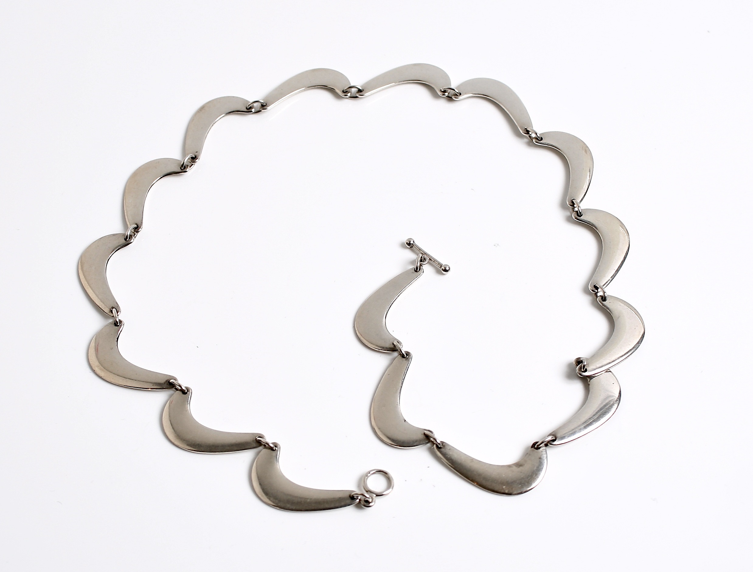 "Rare Orginal" Sterling Silver 925s "Boomerang" Necklace Designed by Nanna Ditzel for Georg Jensen Denmark c.1960 Design No. 276 Length 46cm