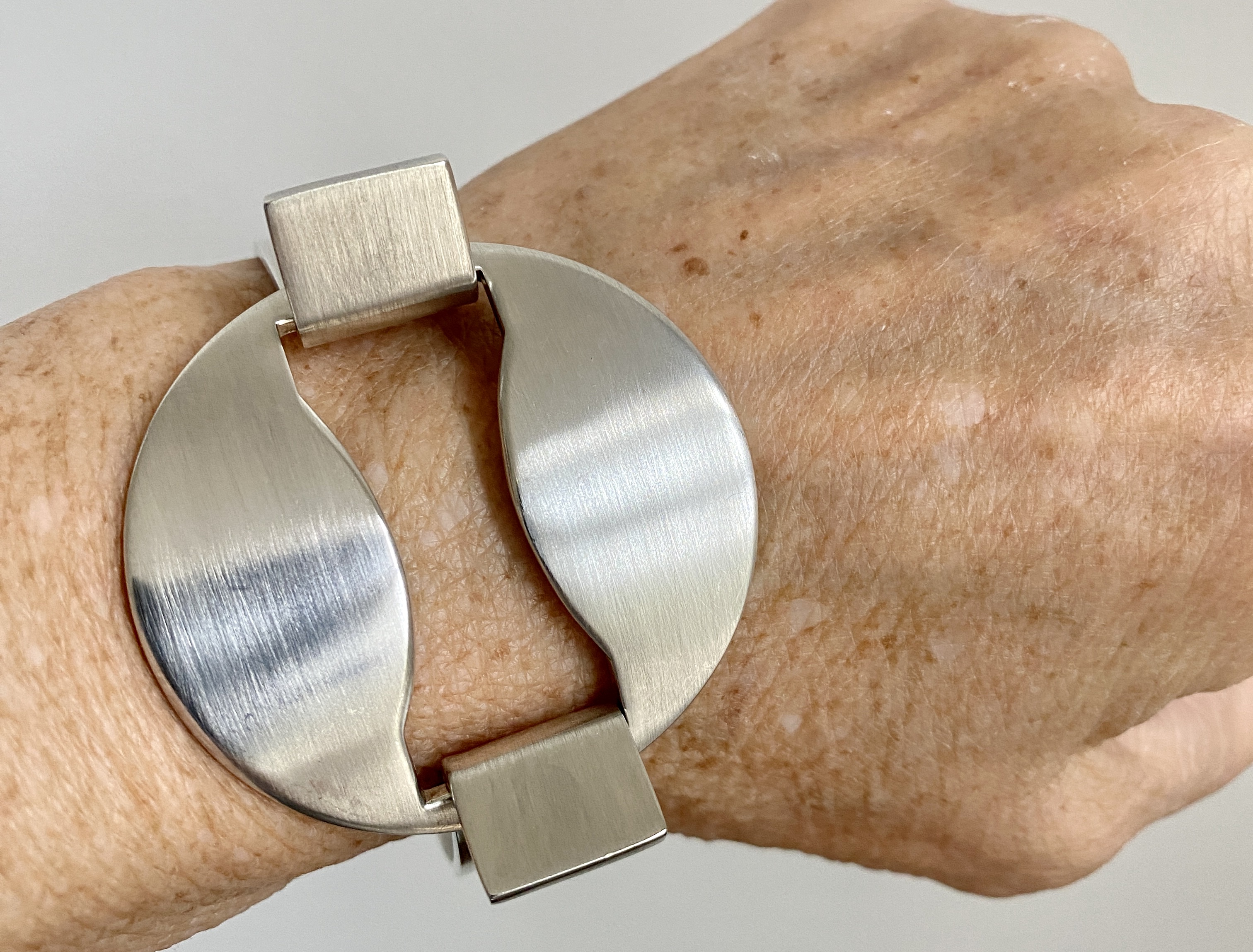 online vintage jewellery, midcentury Jewelry, Scandinavian Sterling Silver at Grasilver.com, buy online Jewellery, online danish, silver, georg jensen, georg jensen jewellery, georg jensen uk, Rare Sterling Silver Double Buckle Cuff Designed by Bent Gabrielsen for Hans Hansen Denmark c.1960 Buckles Can Be Worn Single or Double